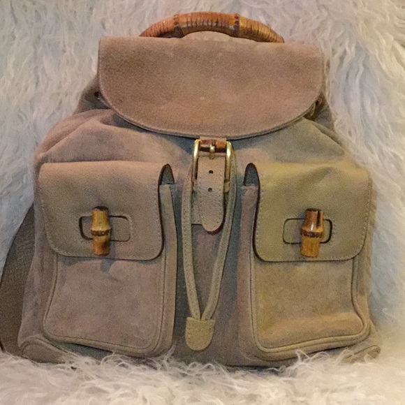 Gucci suede bamboo double pocketed backpack - Picture 1 of 5